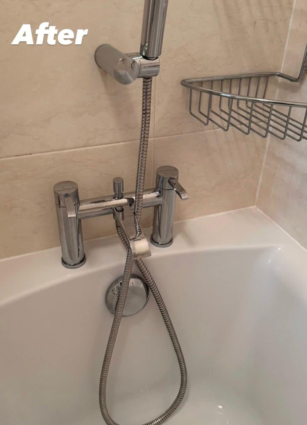 Bath taps polished after limescale removal, spring cleaning