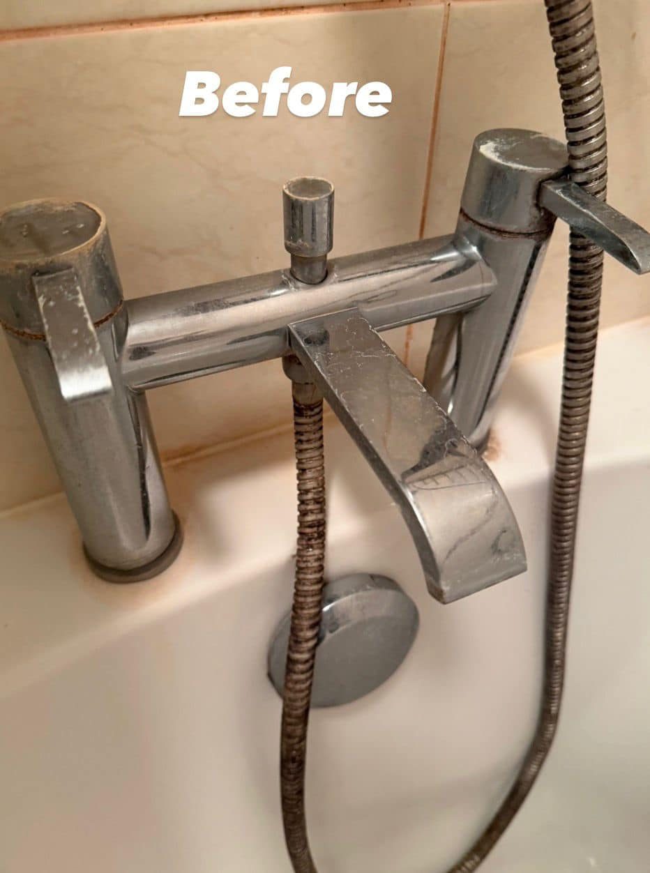 Bath taps with limescale before spring clean