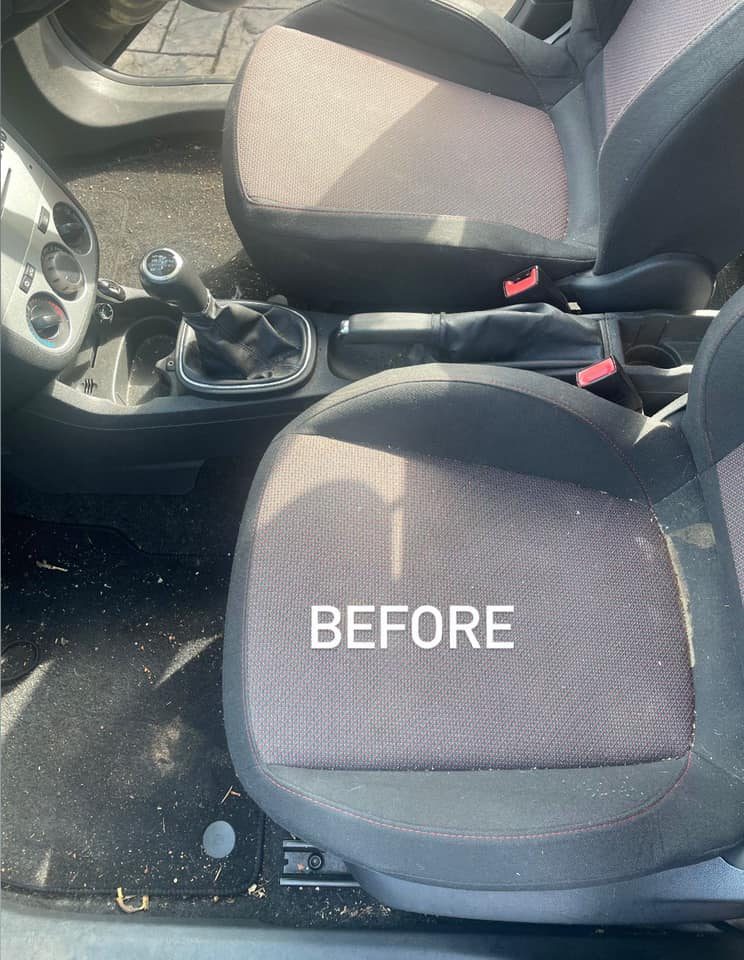 Car interior seats before upholstery cleaning
