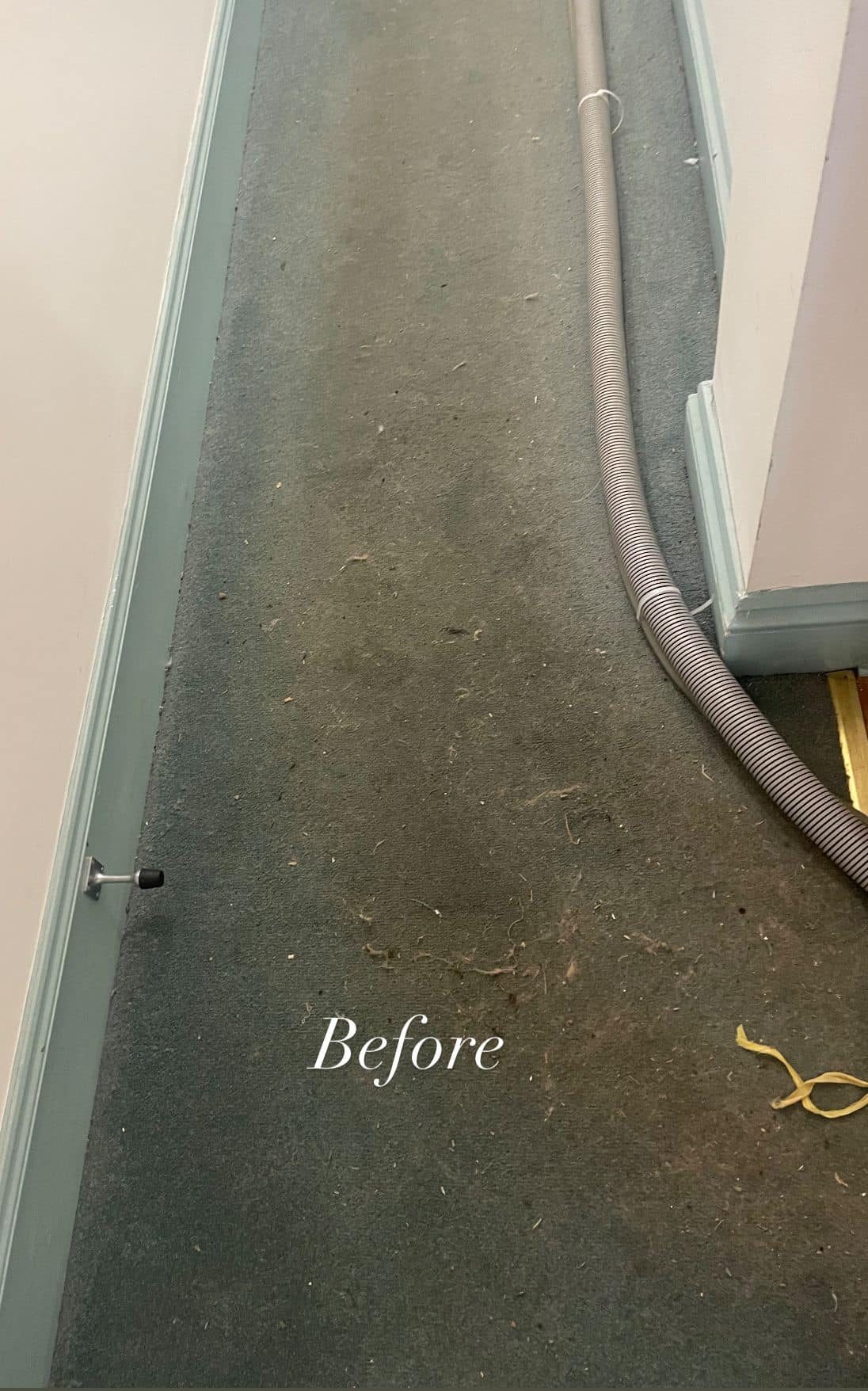 Heavily soiled hallway carpet before cleaning, Exmouth